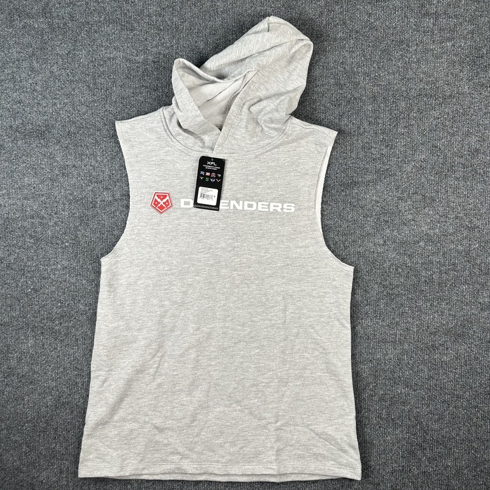 NWT DC Defenders XFL Grey Sleeveless Hoodie Sweatshirt Logo Men's Size Small